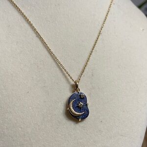 Dainty Unwritten Gold Necklace with Blue Celestial Pendant